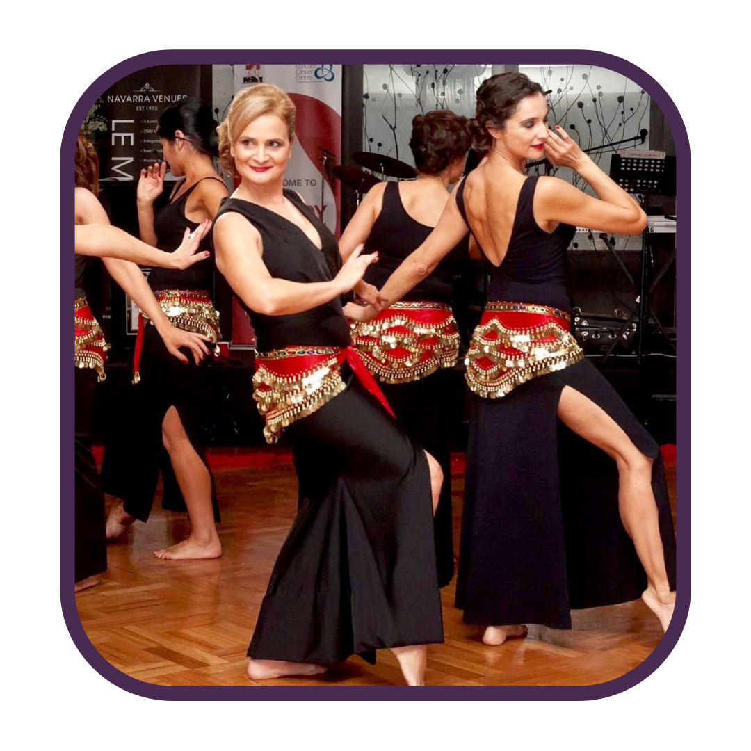 The dance floor, performing aged 49 (black dress October 2015) and lead dancer aged 53 in (Red floral dress October 2019) for a blood cancer research event for Concord Hospital, Sydney.