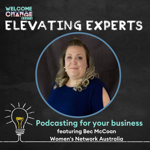 Elevating Experts title sits above a photo of a blonde white lady who is smiling.